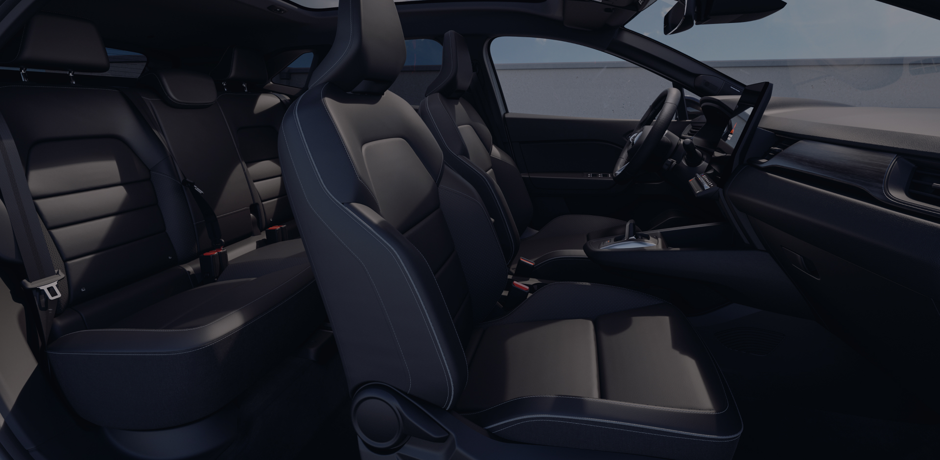 Finanzierungs- & Leasingangebote Der Innenraum des Mitsubishi ASX von der Beifahrerseite aus gesehen.