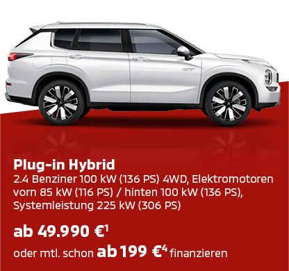 Mitsubishi Outlander Select Weißer Mitsubishi Outlander Select in der Seitenansicht mit Preis- und Ausstattungsinfo