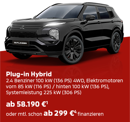 Mitsubishi Outlander Black Schwarzer Mitsubishi Outlander Black in der Seitenansicht mit Preis- und Ausstattungsinfo