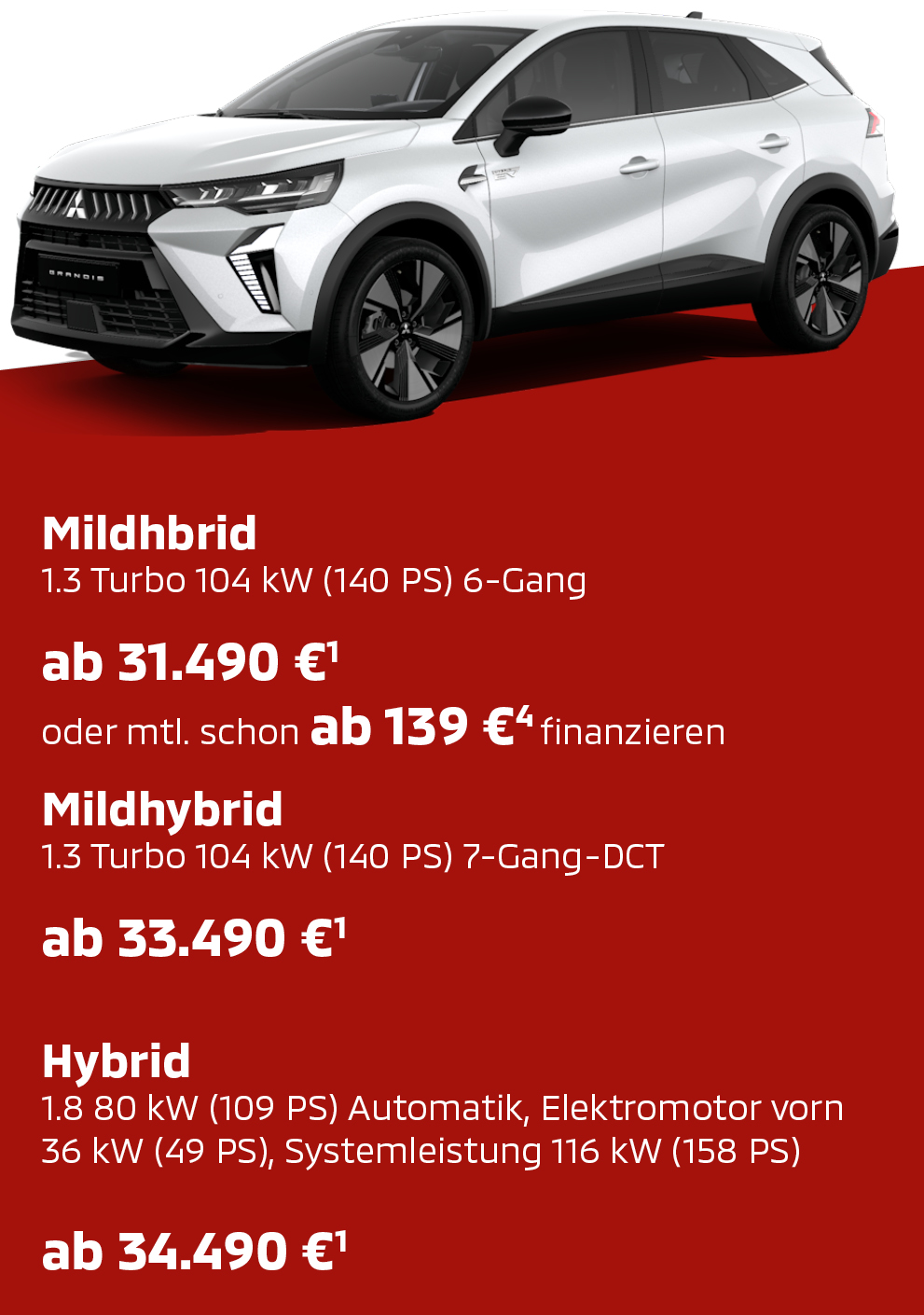Mitsubishi Grandis Intro Edition Weißer Mitsubishi Grandis Intro Edition in der Seitenansicht mit Preis- und Ausstattungsinfo